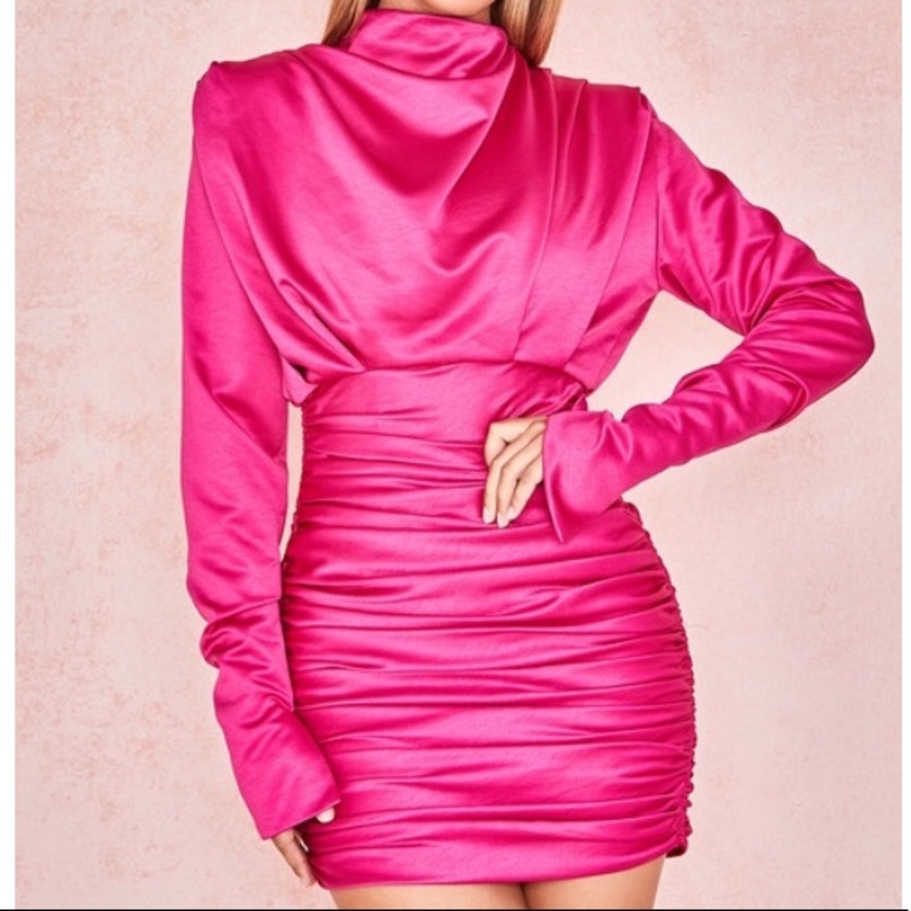 Hot Pink Satin Draped Mini Dress